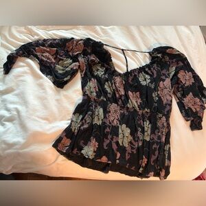 Free People Black Floral Top